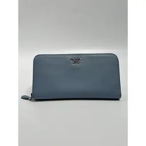 Pre-owned PRADA leather Clutches & Wristlets Saffiano Zip Around Wallet – Light Blue BIN001PR