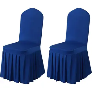 2PC Parson Skirt Removable Chair Covers Stretch Spandex Washable Fitted Chair Protector Cover for Dining,, (Blue)