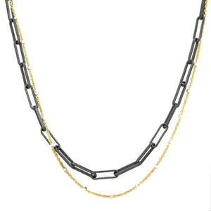 Layered Black Oxidized Silver with Gold Filled Chain