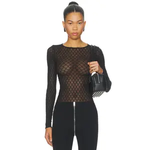Wolford Velvet Net Illusion Bodysuit in Black