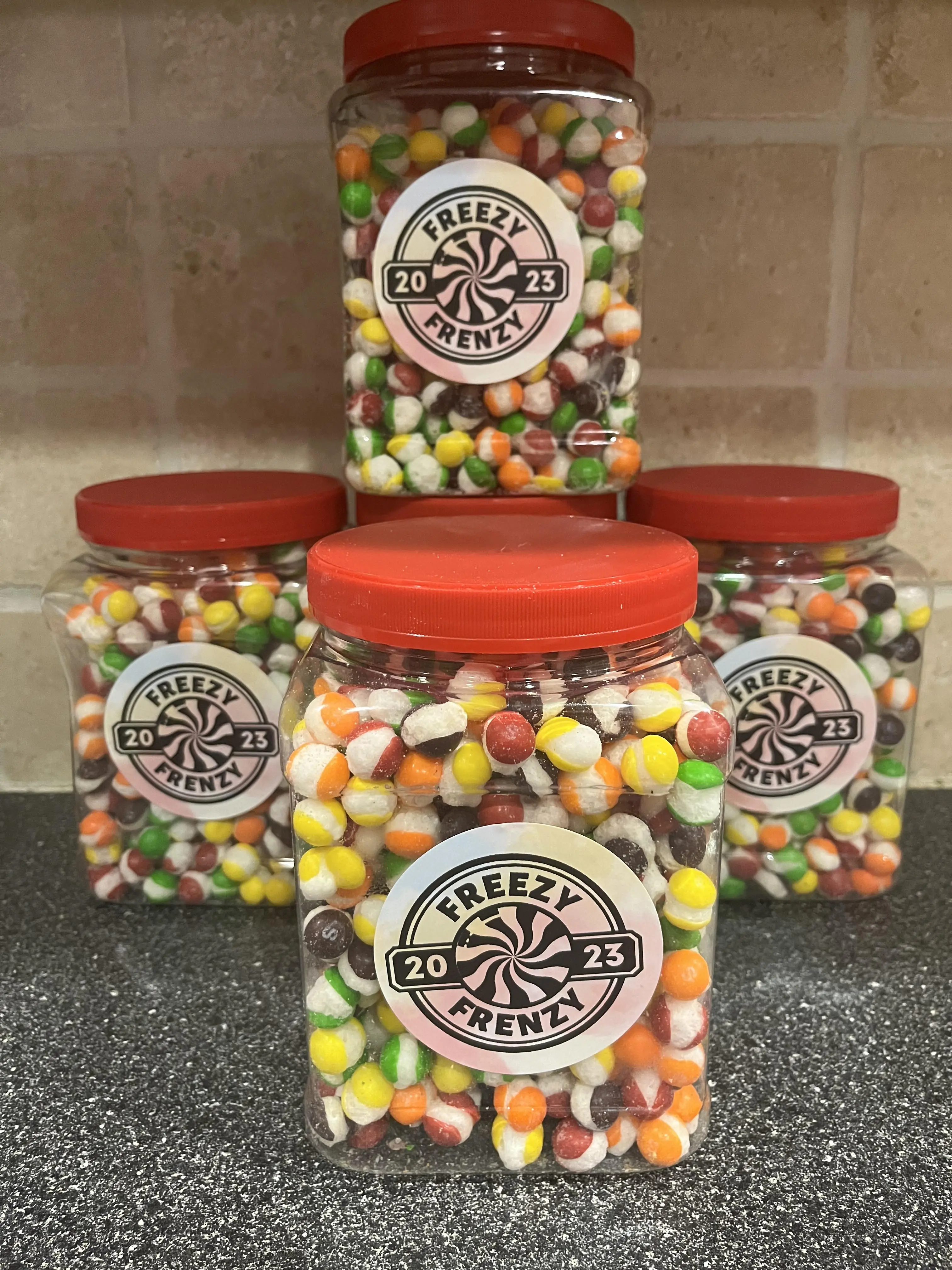 FreezyFrenzy Freeze Dried Skit Crunchies Candy Original Flavor 1.2lb (22oz) Tub Jar Container