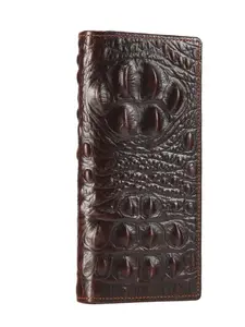 Men's Embossed Leather Long Wallet, Crocodile Pattern Vintage Style, Multi-Card Slot Thin Two-Fold Design, Business/commute/daily Use