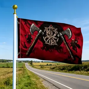 3x5ft Norse Viking Double Battle Flag, Nordic Rune Symbol Warrior Polyester Banner, Heavy‑Duty Fade‑Proof Flag for Medieval, Pagan & Viking Enthusiast Decor