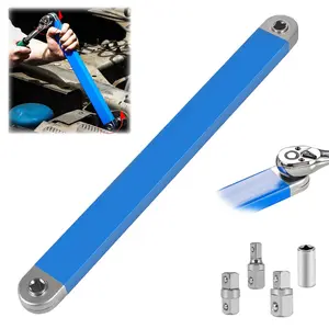 Offset Extension Wrench, 15Inch Zero Degree Ratchet Tight Reach Wrench Extender, Socket Wrench Tool with Square Drive Adapters (1/2", 1/4", 3/8"), Universal Extensions Wrench for Small Place