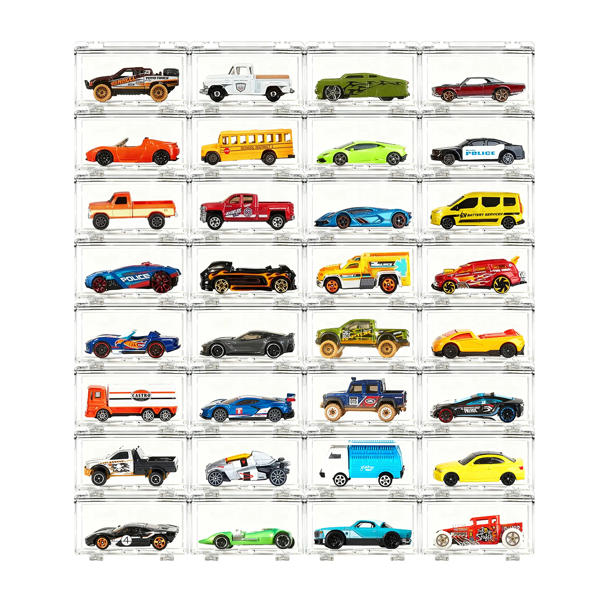 Saichotoy 1/64 Model Car Display Case Compatible With Hot Wheels & Matchbox - Stackable Toy Car Storage, Transparent Organizer For 1/64 Diecast Cars