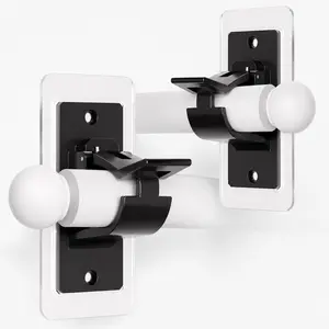 2 Pack Self Adhesive Curtain Rod Brackets, Drill-Free & Nail-Free Stick-on Rod Holders, Strong Adhesive Hooks Supports Up to 20lbs on Smooth Surfaces, Practical Curtain Hangers for Bathroom, Bedroom and Living Room