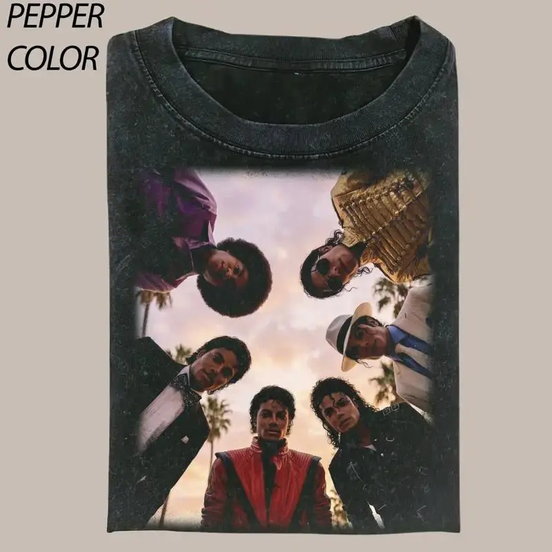 Vintage 90s Graphic T-Shirt, Classic King of Pop Portrait Print, Unisex Shortsleeve Loose Cotton Fabric Tops for Men & Women, Stretch, Breathable