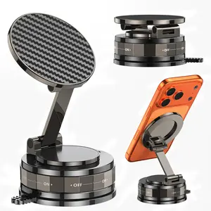 PUTARE Vacuum Magnetic Car Phone Holder Compatible with MagSafe, 360° Rotating Ultra-Strong Suction Cup Mount for Car/Vlog Shooting, Windshield/Dashboard/Wall Stand for All Phone Models, Carbon Fiber Coffee