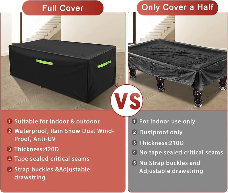 GEMITTO Pool Table Cover, Billiard Table Covers with Handles Buckles Drawstring — Indoor Outdoor Pool Table Cover Waterproof for 7/8/9 FT Pool Table Snooker Billiard Table (102 x 53 x 32 in - Black)