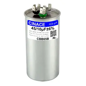 CINACE 45/10uF 45/10MFD CBB65 Dual Run Circular and Start Capacitor For Air Conditioner, AC Motor Run, Fan Start, Condenser Straight Cool, Heat Pump, Condenser Unit, HVAC, Ice Maker 370/450VAC 50/60Hz Household Appliance