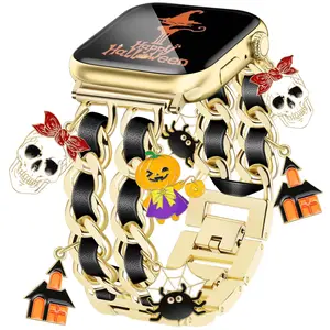 Halloween and Christmas Watch Bands for Women Compatible with Apple Watch Band 38mm 40mm 41mm 42mm (S10) Adjustable Unique Charms Metal Strap Cowboy Chain Bracelet for iWatch Series 10/9/8/7/6/5/4/3/2/1/SE
