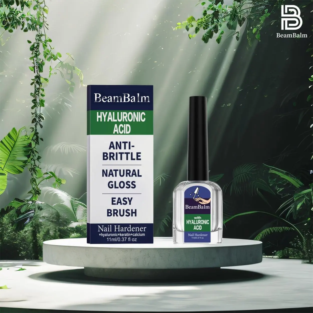 BEAMBALM Hyaluronic Acid Nail Hardener 11ml - Dermatologist Tested Serum with Keratin & Bamboo Extract for Damaged Nails - Get Glassy Hard as Nails in 2 Weeks - Smooth Repair Manicure