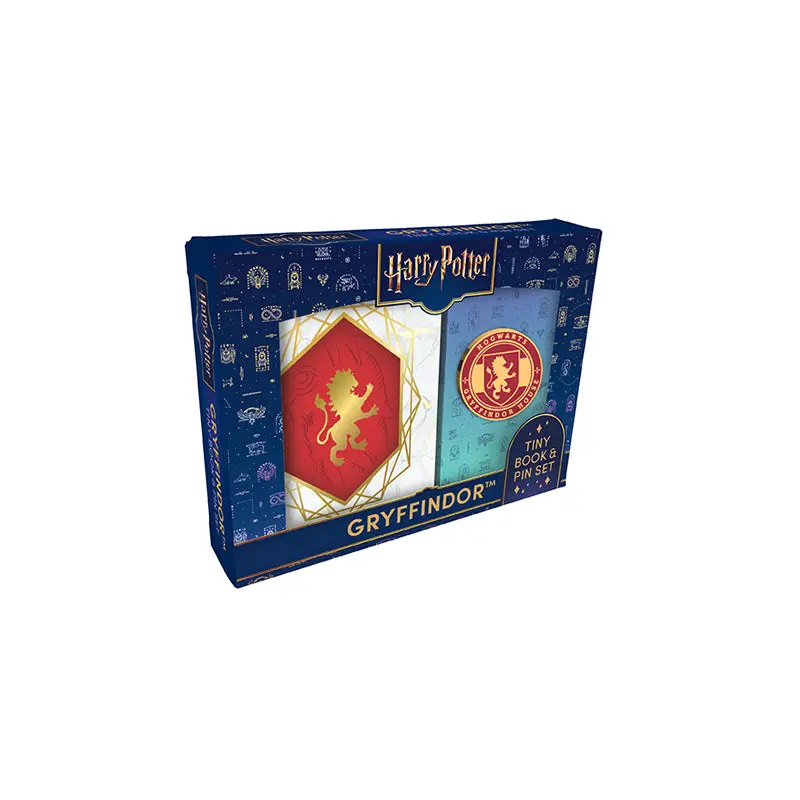 Harry Potter Gryffindor Tiny Book and Pin Set - Unisex, 1 Set, Colorful Enamel Pin, Completely Legible Pages, Includes Ribbon Marker (Children's Literature & Art Book Accessory)