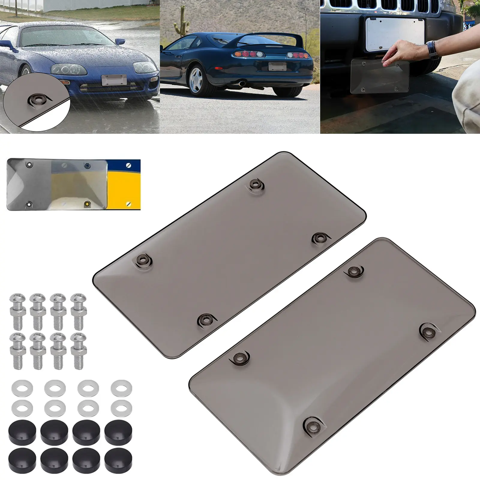 2PCS Unbreakable License Plate Frames – Universal Tag Protector Shield with Screws for Cars Trucks SUV (Black/Gray)  #fathersdaygift