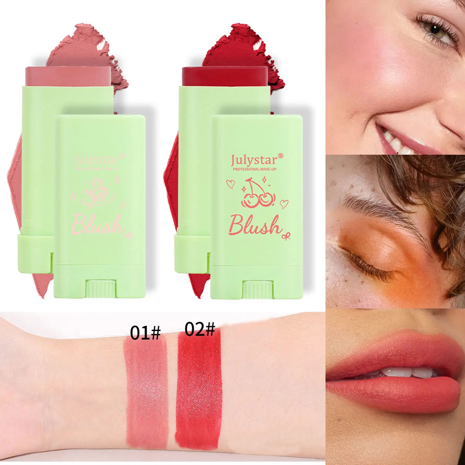 2 Pack Natural Long-Lasting Blush Stick, 3-In-1 Multifunctional Makeup for Face, Eye & Lip, Perfect for Daily Use