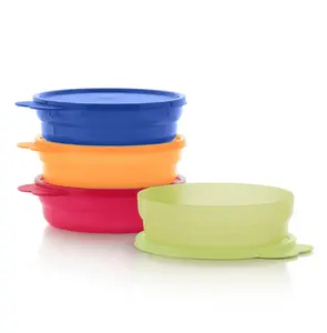 Tupperware Microwave Reheat Cereal Bowls - Colorful Plastic Tableware for Breakfast - Multicolor Design with Cover for Preservation