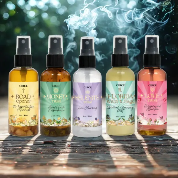 Circe Boutique Soul Elixir Cleansing Mist Spray Set – 5 Intention Ritual Blends | Sage, Love, Aura, Road Opener & Money | Herb-Infused Smokeless Smudge Spray 2oz | Energy Clearing Room & Body Spray | Body Mists