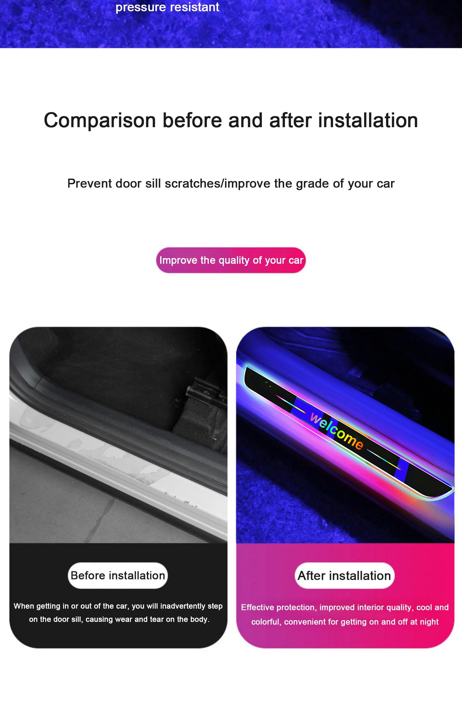 4PCS Car Door Sill Light Threshold Lamp Logo Projector Lamp Power Moving LED Welcome Plate Pedal Light Protect Car Doors adjustable brightness