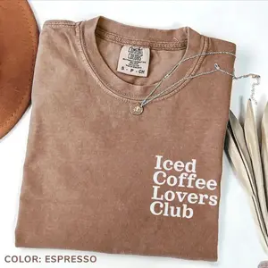 Comfort Colors Iced Coffee T-Shirt, Trendy Coffee Lover Graphic Tee, Oversized Tee, Women's Letter Print Short Sleeve Tee - TrendWear USA
