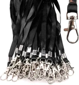 Lanyards 50 count Bulk Lanyard for Id Badges Flat Black Lanyard with Badge Clip Swivel Hook (50, Black)