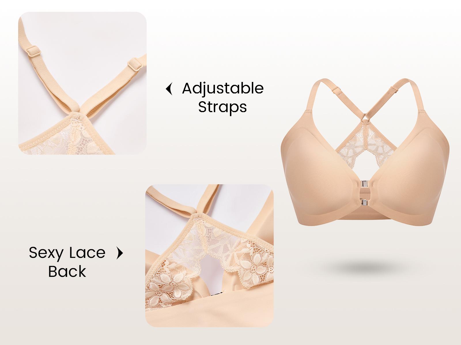 VRCOMFY Women's Front Closure Bra, Deep V Lace Jelly Bra, Wireless Padded Everyday T-Shirt Bra VRCOMFY Women's Front Closure Bra, Deep V Lace Jelly Bra, Wireless Padded Everyday T-Shirt Bra