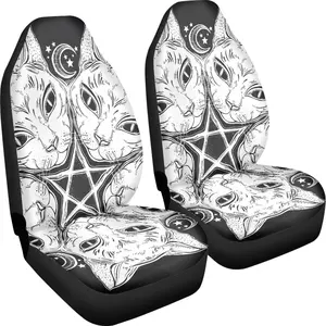 Creative Cat & Star Pattern Car Seat Cover for 2 Front Seats, Universal Car Seat Protector, Car Interior Accessories for Women & Men Car Decoration