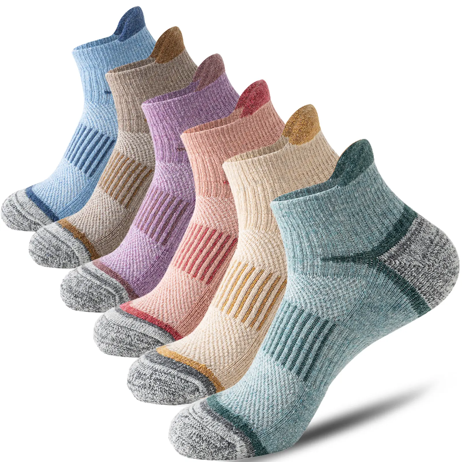 6 Pairs Merino Wool Ankle Running Hiking Socks Compression Support Breathable Thick Cushion No Show Socks for Women&Men Menswear Beige