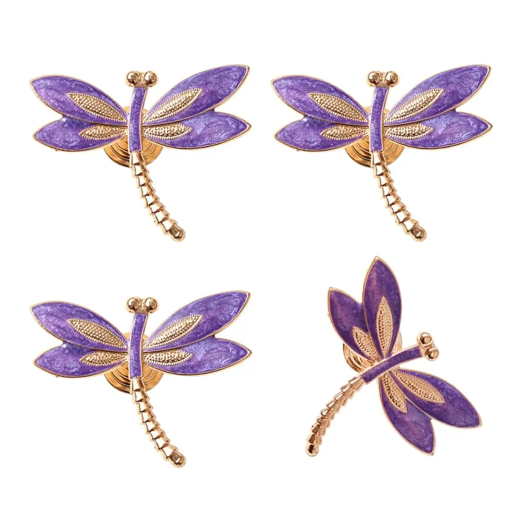Lovely Dragonfly Cabinet Knobs Purple 4pcs Animal Pull Single Hole Handle For Door Closet Drawer Cupboard Dresser Wardrobe Furniture Kitchen Modern Home Office