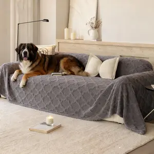 French Simple Thick Plush Sofa Blanket, Four-Leaf Clover Jacquard Anti-Slip Warm Cover, Essential Living Room Decor for European Home