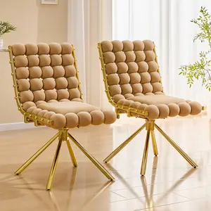  [Bellemave] Set of 2 Tufted Ball Backrest Swivel Chair with Metal Legs, Stylish Armless Chair for Home Office, Bedroom & Dining Area