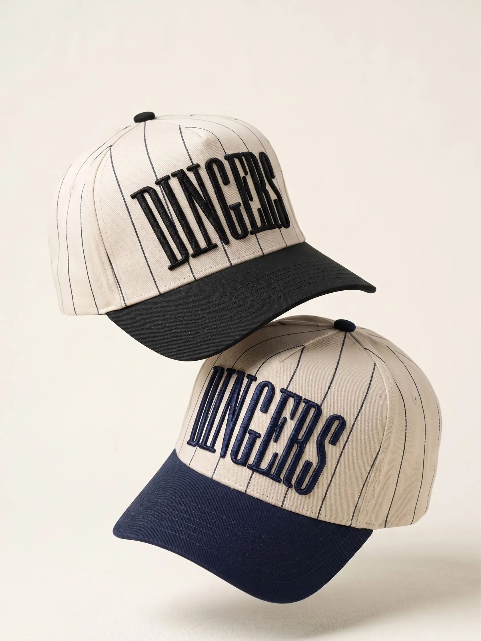 Dingers Navy Striped Vintage Trucker Hat, Unisex Cotton Flatbill Baseball Cap, Adjustable Snapback (Navy Blue/Black) Casual Hat
