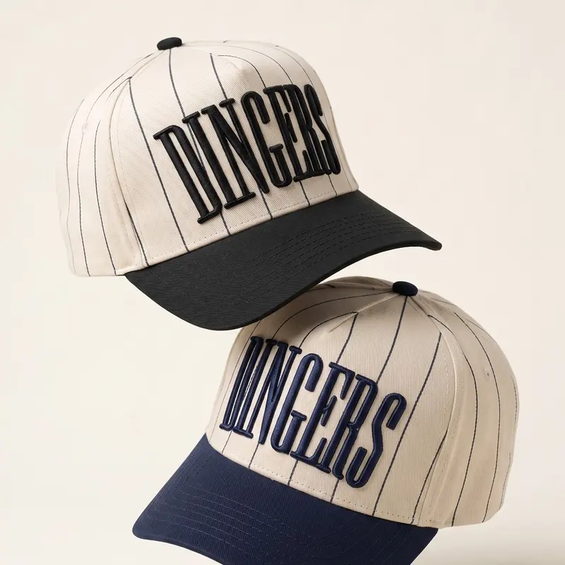 KenzKustomz Dingers Striped Vintage Trucker Hat, Unisex Adjustable Snapback Baseball Cap, Flat Bill Cotton Trucker Cap for Men & Women, Navy Blue & Black, Baseball Season Hat, Baseball Mom & Fan Gift