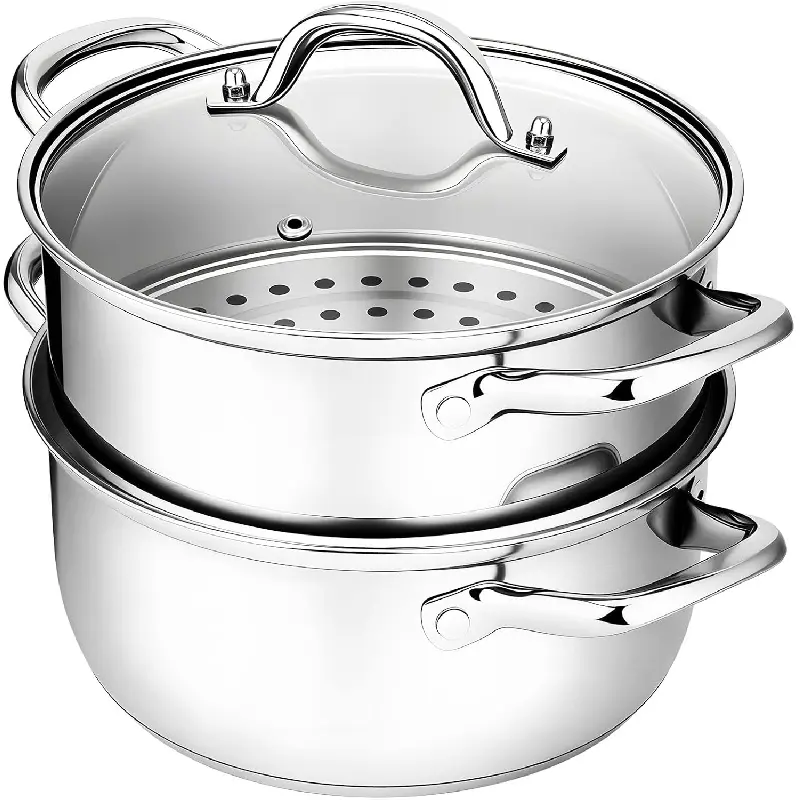 Stainless Steel Steamer Pot - 3.2QT Steamer for Cooking with Food Basket, Steaming Cooking Pot Kitchen Cookware for Vegetable, Food, Dumplings, Soup