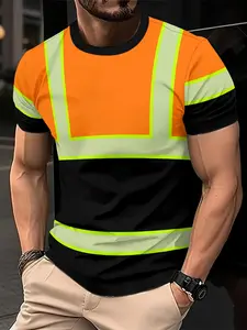 Reflective Stripe Short Sleeve T-Shirt, Unisex Safety Workwear, High Visibility Industrial Clothing, Casual Loose Fit