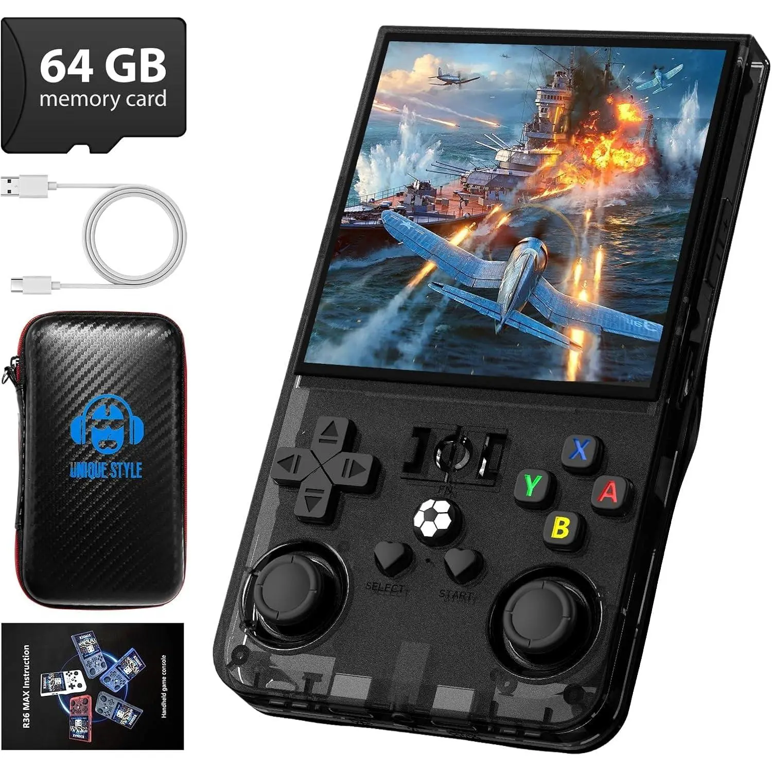 R36MAX Retro Handheld Game Console, 4.0 Inch 720x720 IPS Screen, 64GB Built-in 18,000+ Classic Game, Portable Hand Held Open Source Linux System, 4000mAh Battery Retro Gaming Console(Black 64GB)