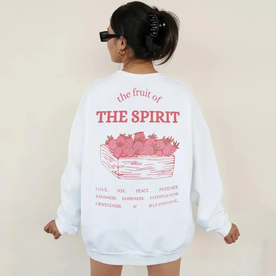 Unisex Sweatshirt with Fruit of the Spirit Graphic, Casual Round Neck Top in Lightweight Breathable Cotton Fabric, S, M, Unisex Fit, Transitional