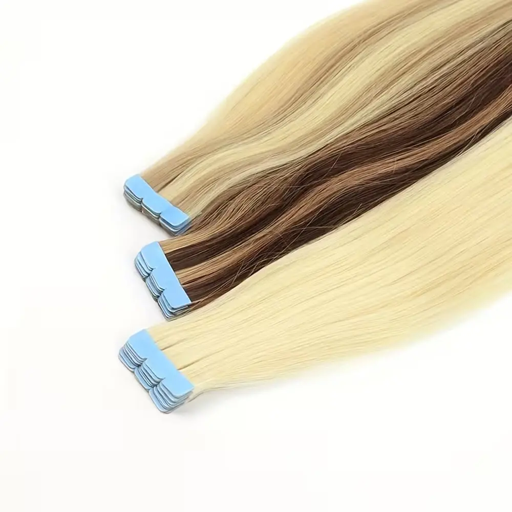 Women's Invisible Mini Tape-In Real Human Hair Extensions, 12-24in 10pcs/Pack, Lighter Colors Natural Straight Remy Machine Hair, 20g Easy-to-Wear Female Extensions