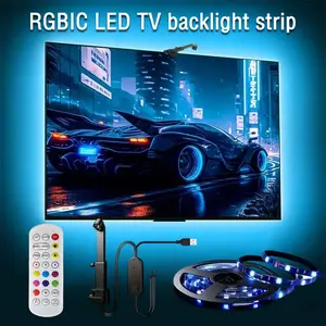 RGBIC TV Backlight LED Strip, Ar Color Sensor, Remote Control Adjustable Brightness, USB Powered, Fits 35-85 Inch Tvs, Home Theater Gaming Living Room Bedroom