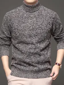 Men's Jacquard High Neck Lightweight Knit Sweater, Multiple Colors Available, Casual Fitted Long Sleeve, Short H-Type, All Seasons