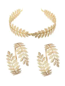 Greek Goddess Costume Accessory Set, Golden Color Laurel Leaf Headband & Arm Cuffs for Women, Perfect for Greek Theme Parties