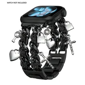 Cuban Chain, Smart Watch Accessories, is suitable for Apple Watch Ultra 3 women's metal strap and bracelet. compatible with 40mm, 41mm, 42mm, 44mm, 45mm, and 49mm. The iWatch strap series 11 SE 10 9 8 7 6 5 4 3 is an adjustable replacemen