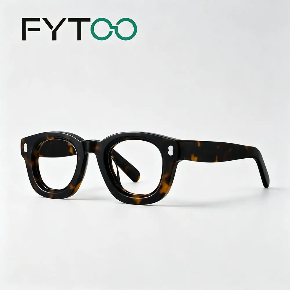 FYTOO Classic Tortoiseshell Chunky Square Acetate Glasses, Retro Rivet Decor Statement Eyeglasses FYTOO Classic Tortoiseshell Chunky Square Acetate Glasses, Retro Rivet Decor Statement Eyeglasses