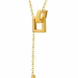 Non-Natural Crystal Double Square Pendant Stainless Steel Necklace, Jewelry Accessory