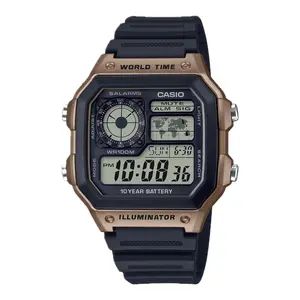 Casio Men’s Black and Brown Digital Watch - AE-1200WH-5AV