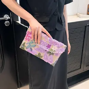 Elegant Floral Embroidered Clutch Purse with Sparkling Sequins Stylish Handbag for Special Occasions and Night Out