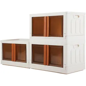 Collapsible Storage Boxes, Lidded Storage Box with Door and Wheels for Cosmetic Storage，Clothes, Tools, Office Supplies, Large Folding Storage Box for Home，3 pcs（32L/72L）