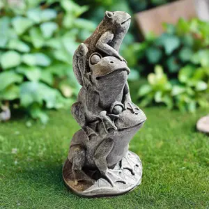 Frogs on Lilypad Statue 12" x 6" - Unique Artwork Featuring Whimsical Frog Design