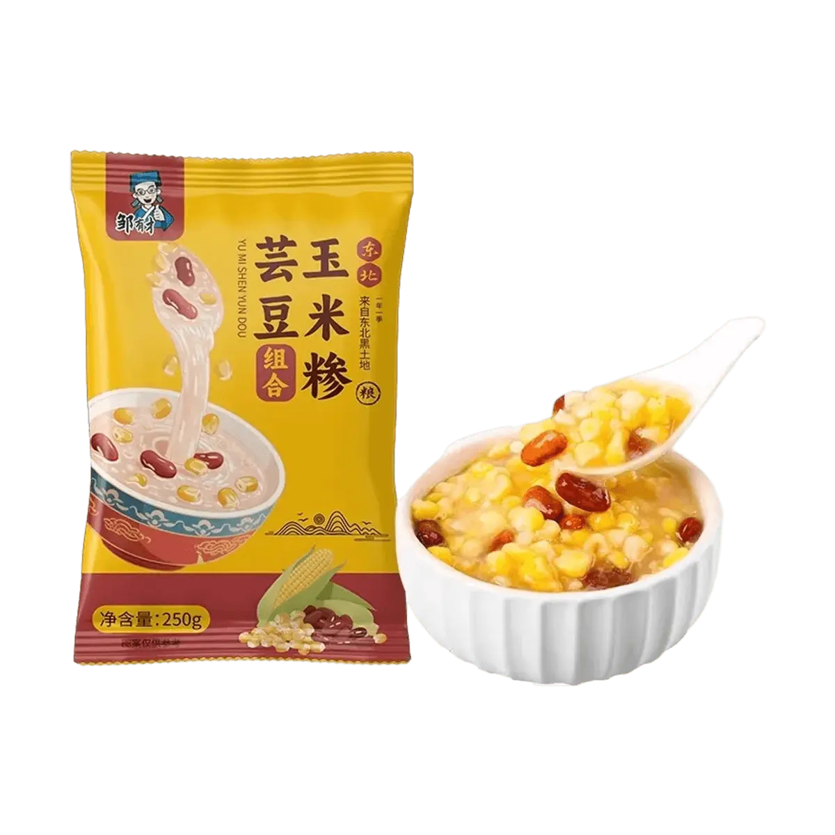 ZYC Northeast Chinese Mixed Grains Porridge - Corn Grits & Kidney Beans, High Fiber Coarse Grain Breakfast Mix, 250g
