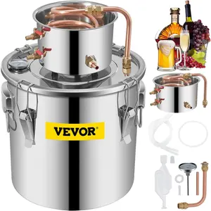 VEVOR Alcohol Still 8Gal 30L Stainless Steel Water Alcohol Distiller Copper Tube Home Brewing Kit Build-in Thermometer for Whisky Wine Brandy