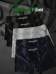 Men's Bamboo Fiber Underwear Set of 6, High Stretch Comfortable Plain Design, Casual Fitted Boxer Briefs for All Seasons, Breathable Briefs